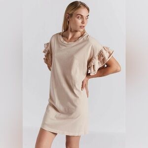 Current Elliott The Carina Ruffle T-Shirt Dress, Cream Tan Size 0 XS